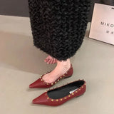 Dodobye New Footwear Fashion Designer Rivet Ladies Flats With Shoes Pointed Toe Shallow Women Flats Boat Shoes Female Slides