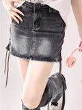 Dodobye Sexy Sweet Girls Vintage Denim Skirt Women 2025 Summer Slim Mini Skirt Korean Fashion Y2k Leggings High Waisted Skinny Skirts