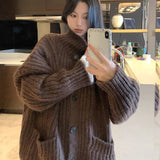 Black Friday Dodobye Loose Lazy Sweater Women Twist Fashion Knit Autumn Winter Warm Cardigan Harajuku Stand Collar Gray Vintage Female Jumpers