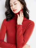 christmas outfit Dodobye Simple Skinny Long Sleeves Solid Color High-Neck Sweater Tops Pullovers