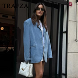 thanksgiving outfit Dodobye 2024 Spring Summer Casual Women Denim Blazers Fashion Vintage Solid Shrug Loose Single Breasted Chic Ladies Blazers