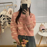 Black Friday Dodobye Zoki Y2K Wave Striped Cardigan Sweater Women Fashion Warm Long Sleeve Knitted Crop Top Female Casual Button O Neck Cardigans