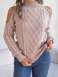 christmas outfit Dodobye Long Sleeves Loose Hollow Solid Color Cold Shoulder Pullovers Sweater Tops