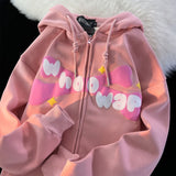 Dodobye Harajuku Devil Embroidery Hoodies Women Japanese Sweet Streetwear Cartoon Loose Sweatshirt Couple Zip Up Hoodie Goth Y2k Clothes