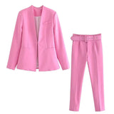 Black Friday Dodobye 2024 Women Fashion Two Pieces Sets Office Wear Blazers Coat And With Belt High Waist Pants Female