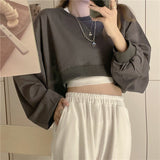 Dodobye Streetwear Women Sexy Solid Cropped Sweatshirts Oversize Loose Harajuku BF Pullovers Spring Korean Chic Casual Y2k Tops