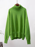 christmas outfit Dodobye High-Low Long Sleeves Solid Color Split-Joint High Neck Sweater Tops