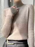 christmas outfit Dodobye Casual Skinny Long Sleeves Solid Color Half Turtleneck Sweater Tops