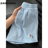 Dodobye American Retro Puppy Embroidery Casual Sports Short Women's Summer High Waisted Short Versatile Straight Wide Leg Pants