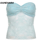 Dodobye Solid Backless Bandage Corset Top Sweet Lace Stitched Strapless Tube Tops Women Sexy Club Party Tee Y2k Camis 민소ë§?í‹?여성