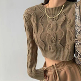 Black Friday Dodobye Korean Twist Sweater Women Sexy Cropped Top Autumn Winter Casual Chic Knit Pollover O-Neck Long Sleeve Solid Harajuku Jumpers