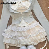 Dodobye Autumn Dreamy Elf Exquisite Appearance White Milk Blue Cardigan Bow Strap White Cake Skirt 2025 Early Spring Set Платье