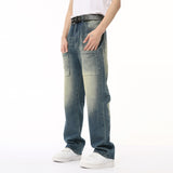 Dodobye High Street Men Cargo Jeans With Multi Pocket Splicing Design Sensation Trendy Straight Distressed Denim Trousers