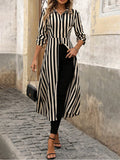 Dodobye Striped Shirt Fashion Buttons Up Long Sleeve Cardigan Shirts Turn-down Collar Streetwear Blouse Casual T-shirt