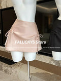 Dodobye Bow Lace-up Satin Y2k Mini Skirts Women Pink Korean Style A-Line Skirts Summer 2025 High Waist Sexy Slim Sweet Short Skirts New