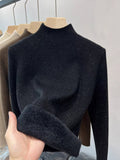 Black Friday Dodobye Casual Solid Thicken Turtleneck Sweater Women Slim Fit Warm Plush Pullover Sweaters Female Korean Winter Simple Base Tops