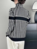 christmas outfit Dodobye Long Sleeves Loose Contrast Color Houndstooth Split-Joint High Neck Pullovers Sweater Tops