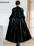 christmas outfit Dodobye Autumn Waterproof Extra Long Black Reflective Shiny Patent Pu Leather Trench Coat for Women Belt Runway Y2K Clothes