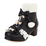 thanksgiving outfit Dodobye Lolita Girl's Ankle Boots Toe Chunky Heels Ribbons Charm 33-47 Black Pink Beige S2707