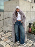 christmas outfit Dodobye Women's Fashion Grey Warm Faux Fur Long Coat 2024 Luxury Lapel Full Sleeve Thick Fluffy Overcoat Winter Casual Female Streetwear