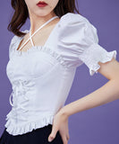 Dodobye Angel Girl Lace Up Corset Frill Blouse