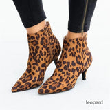 Dodobye 2025 NEW  Ankle Boots Leopard Women Pointed Toe Ladies Chunky High heel Female Shoes Footwear Plus Size