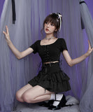 Dodobye Black Lady Tiered Short Skirt