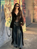 Dodobye Y2k Aesthetic Bandage Blouse Women Vintage Black See Through Long Cardigan Slim V Neck Streetwear Sexy Grunge Tops 2025 Summer