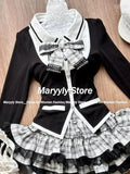 Dodobye Gothic Y2k Vintage Preppy Style 2 Piece Set Women Sweet Bow Knitted Cardigan Ruffles Plaid Mini Skirt Fashion Lolita Outfits New