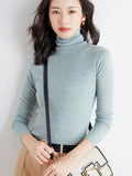 christmas outfit Dodobye Simple Skinny Long Sleeves Solid Color High-Neck Sweater Tops Pullovers