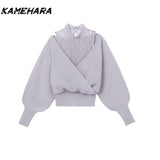 Dodobye Japanese Lace Neck Knitted Sweater Autumn High Waisted Hip Hugging Skirt Sexy Off Shoulder Sweater Sweet Two Piece Sets