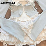 Dodobye Autumn Dreamy Elf Exquisite Appearance White Milk Blue Cardigan Bow Strap White Cake Skirt 2025 Early Spring Set Платье