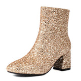 thanksgiving outfit Dodobye thanksgiving outfit Dodobye Ankle Boots 6.5cm Chunky Heel Round Toe Sequins Party Big Size 43 44 45 46 47 48 US15 US16 US17