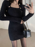 Dodobye 2025 Winter Blue Sexy Slim Bodycon Dress Woman Korean Fashion Elegant Knitted Dress Short Party Y2k Mini Dress Office Lady Chic