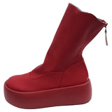 Dodobye Heightened Thick Sole Ladies Zipper Boots 2025  Autumn Fashionable and Versatile Women's Short Boots Solid Color Simple Red Boot