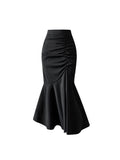 Dodobye Black Women Ruched Vintage Skirt Elegant French Casual High Waist Streetwear Office Ladies Trumpet Female Party Court Skirt Y2k