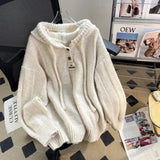 Black Friday Dodobye Korean Knitted Hooded Sweater Women Fall Winter Long Sleeved Warm Buttons Loose Pullover Solid Harajuku Lazy Sprots Sweatshirt