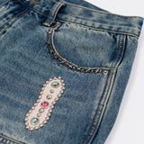 Dodobye Y2k Vintage Fashion Studded Denim Shorts Women clothing High Street Hip Hop Baggy Jeans Fashion trend Street Style shorts