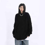 Black Friday Dodobye Fall Long Sleeve Hole Knit Sweaters Women Y2K Fashion Streetwear Tassels O Neck Solid Pullovers Bf Korean Oversized Loose Jumper