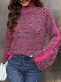 christmas outfit Dodobye Casual Long Sleeves Loose Contrast Color Half Turtleneck Sweater Tops