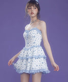 Dodobye Blue Girl Rose Tiered Dress