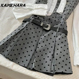 Dodobye Spring Autumn Wave Dot Dress Korean Version Bow Tie Up Shirt Women's Small Fragrant Style Mini Skirt Chic 2 Piece Sets