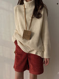 christmas outfit Dodobye Casual Long Sleeves Loose Split-Side Solid Color High-Neck Sweater Tops