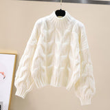 Black Friday Dodobye Twist Sweater Women Lantern Long-Sleeved Loose Lazy Chic Fall Winter Korean Knitted Casual O-Neck Pullover Female Sweet Jumpers