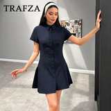 thanksgiving outfit Dodobye 2024 Spring Summer Casual Women Shirt Dresses Fashion Streetwear Turn-down Collar Pleated Single Breasted Short Dresses