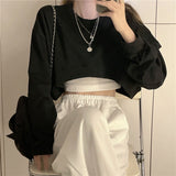 Dodobye Streetwear Women Sexy Solid Cropped Sweatshirts Oversize Loose Harajuku BF Pullovers Spring Korean Chic Casual Y2k Tops