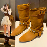 Dodobye 2024 New Autumn Women's Suede Ankle Boots Studded Low Heel Party Shoes Women's Denim Short Boots Classic  Zapatos