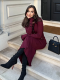 christmas outfit Dodobye 2025 Fashion Burgundy Lapel Ruffles Knitted Midi Dress Women's Elegant Skinny Buttons Flare Sleeved Robe New Female Chic Vestido