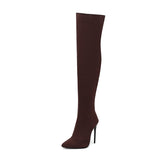 thanksgiving outfit Dodobye Design Thigh Boots Pointed Toe Stilettos Sexy Stretch Female Booties Size 45 46 47 48 Fashion Party Shoes