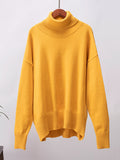 christmas outfit Dodobye High-Low Long Sleeves Solid Color Split-Joint High Neck Sweater Tops